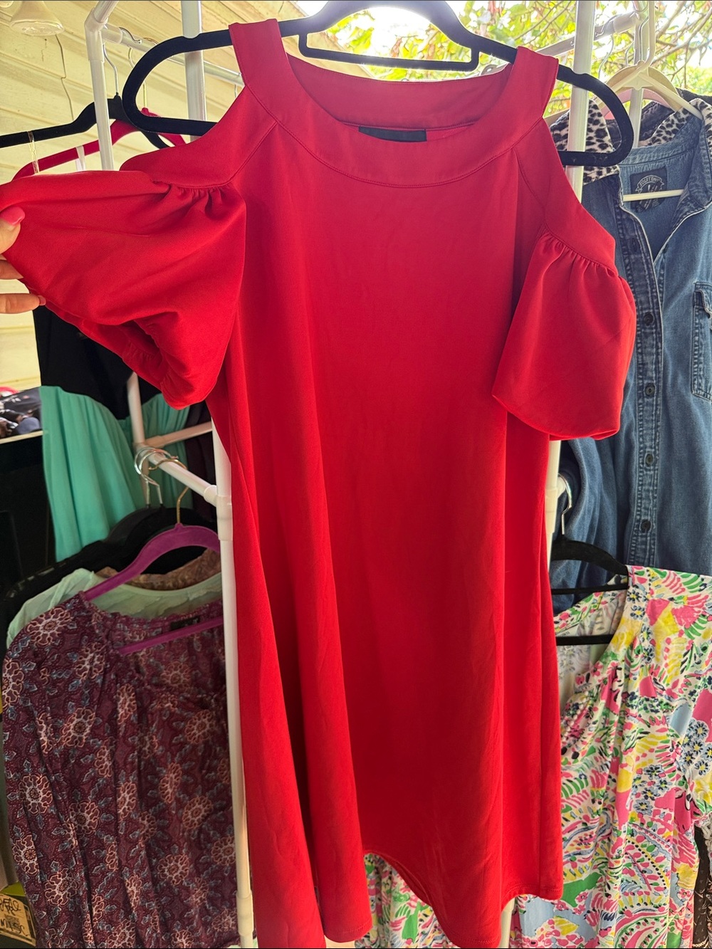 New Wild Meadow Medium Red Womens cold shoulder Dress 38” bust & 33” length